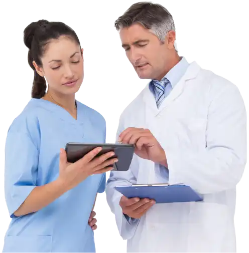 Medical colleagues exploring the opportunity to earn credit through Med Supply Solutions' referral program